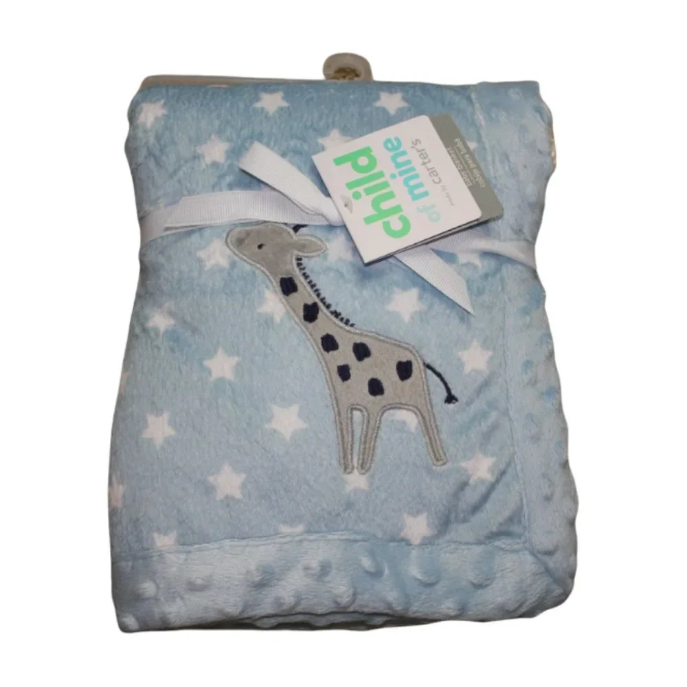Carter's Child of Mine Blue Giraffe Minky Dot Star Baby Blanket Infant Boys NWT - Picture 1 of 5
